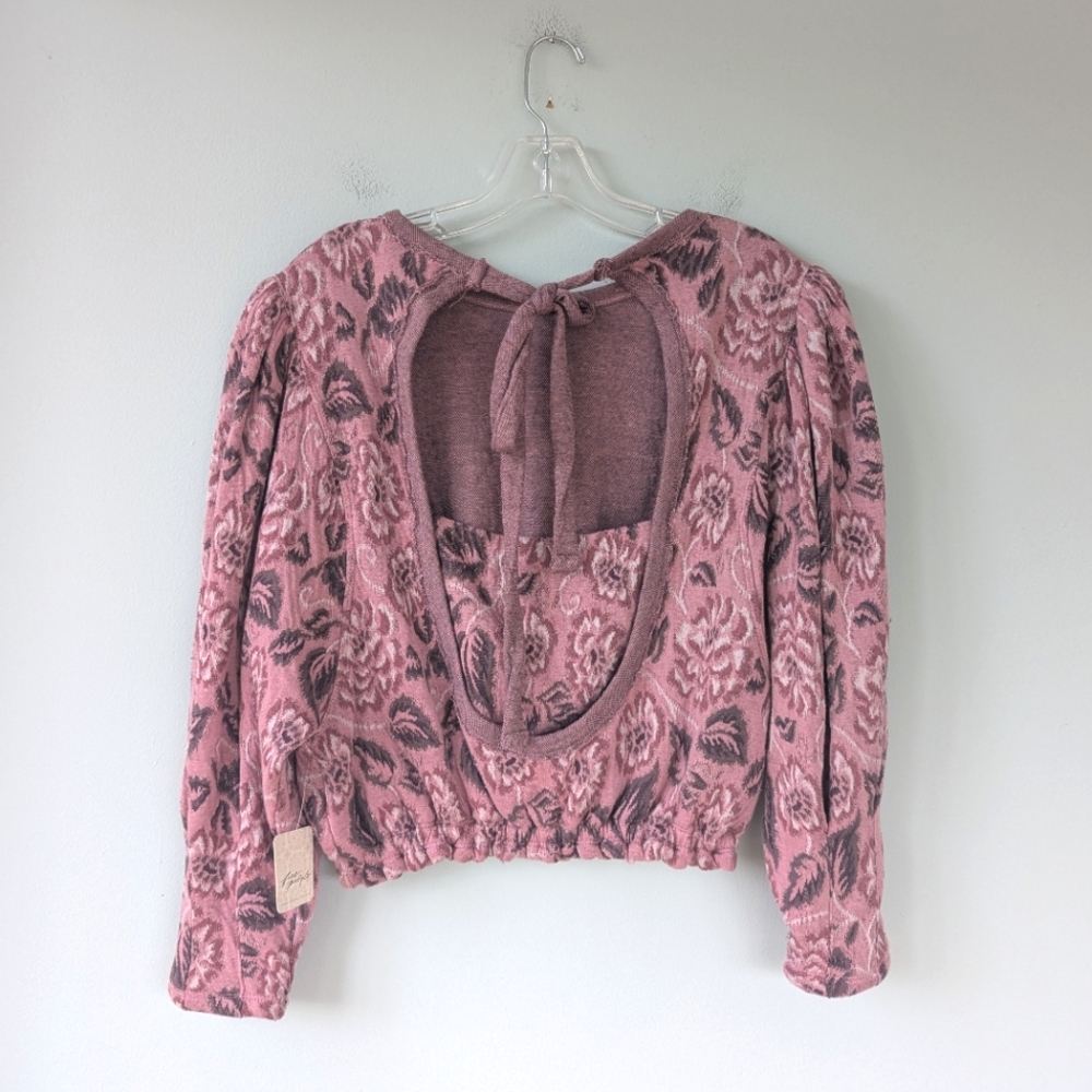 NWT Free People Jaquard Dusty Rose Floral Print Open Back Top - Picture 13 of 16